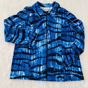 Weekends By Chico's Womens Blue Black Tie Dye Printed Jacket Size 2, US L